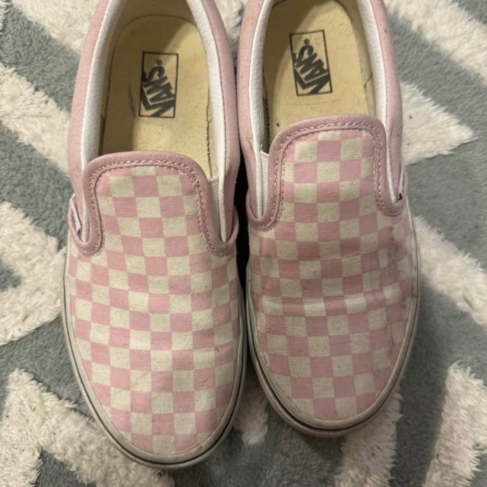 Vans Kids Pink and White Checkered Slip-On Sneakers
